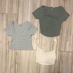 PacSun Ribbed Crop Tops - Blue, Green, and White